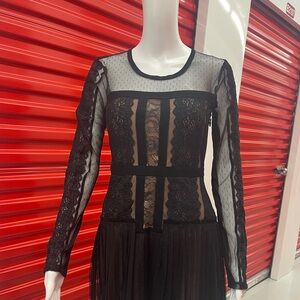 BCBGMaxAzria Sheer Black Lace Long Sleeve Dress